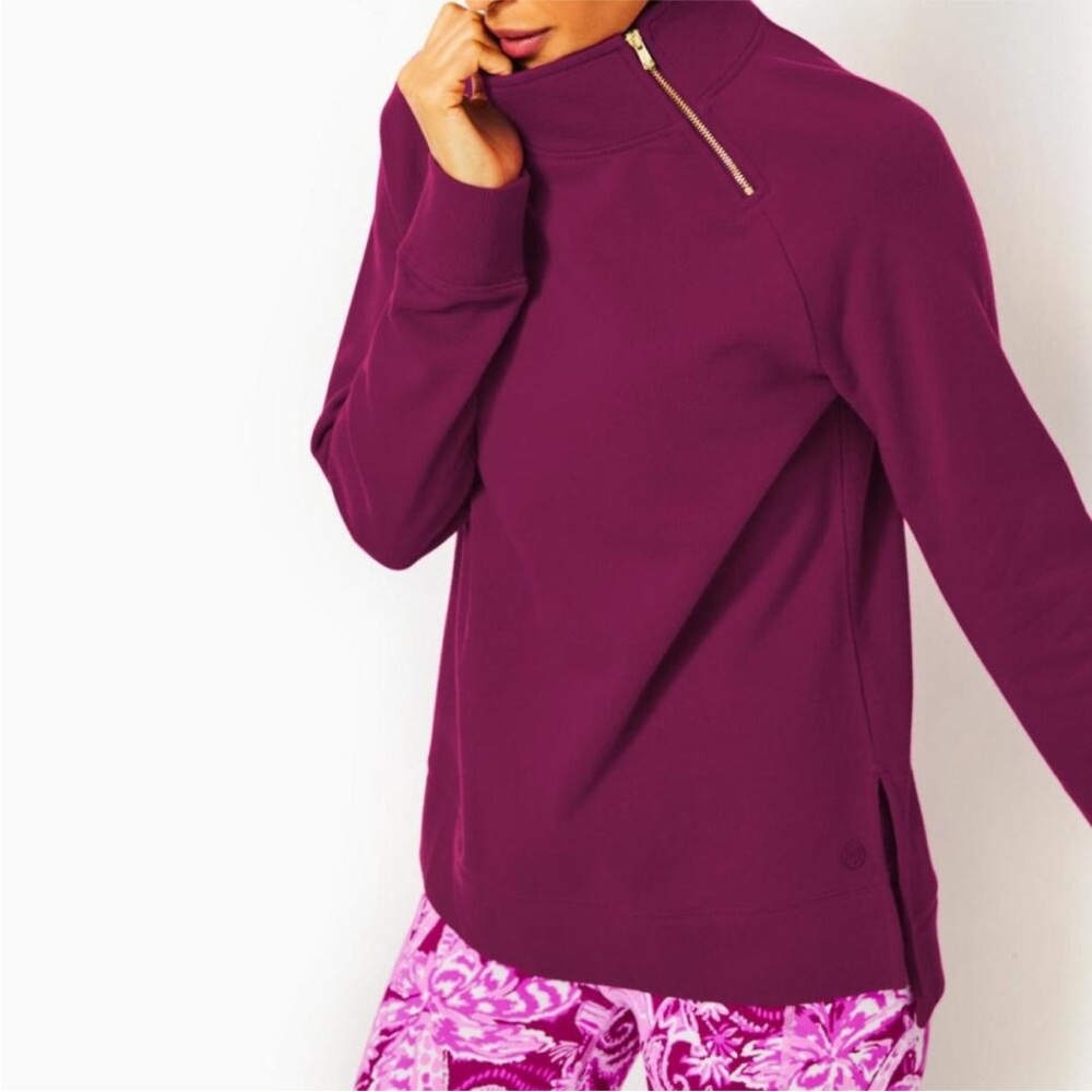 Lilly Pulitzer Luxletic mock-neck pullover in raspberry, size L - Picture 2 of 8